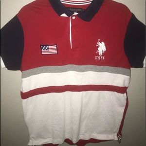 U.S polo assn shirt read white and blue